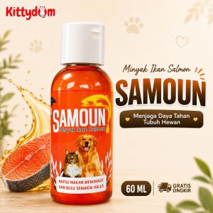 KITTYDOM Minyak Ikan Kucing Premium Salmon Fish Oil Pure Extract Samoun 60ml Vitamin Kucing Anjing Penambah Nafsu Makan BB Booster Penggemuk Pelebat Bulu Lebat Anti Rontok Imun Kitten Cat Dog