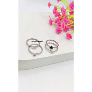CINCIN TITANIUM RING BUNGA FASHION Dapat 4 Pcs PERHIASAN ANTI KARAT&ANTI LUNTUR Bandar Titanium ACC