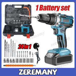 【5 Years Warranty】Cordless drill Electric screwdriver set Portable Hand drill cordless 3200rpm Cordless UK plug/Free 24 pcs Accessories电钻