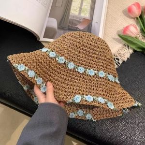 MYCOLOR Sunscreen Beachside Sun Hat Wide Brim Fishing Cap Flower Lafite Straw Hat Fashion Weave Summer Beach Hat Climbing