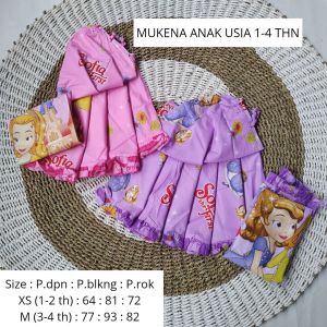 MUKENA BALITA USIA 1 - 4 TAHUN PRAYER SET MOTIF KARTUN PUTRI SOFIA RUKUH SHALAT HARIAN BAHAN KATUN