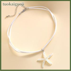 tuokaiguoji Boho Large Resin Starfish Pendant Choker Necklace For Women Trendy Multilayer Rope Chain Summer Beach Vacation Jewelry Gift