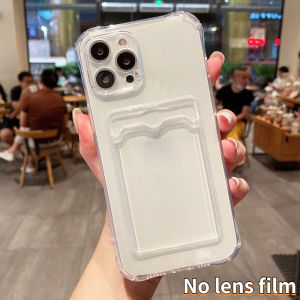 เคสโทรศัพท์มือถือ ซิลิโคนใส พร้อมช่องใส่บัตร ป้องกันเลนส์ สําหรับ iPhone 15 14 13 12 11 Pro Max Plus X XS Max XR 6 S 7 8 Plus