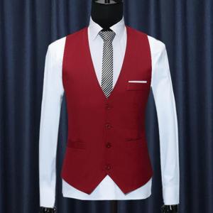 【Ready Stock】Fashion Office Men Solid Color V Neck Sleeveless Button Waistcoat Slim Fit Vest