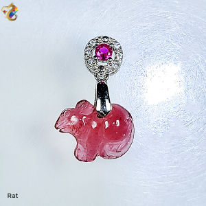 Green Pink Tourmaline S925 Pendant (9-Tailed Fox Wealth Abundance Ruyi Rat)