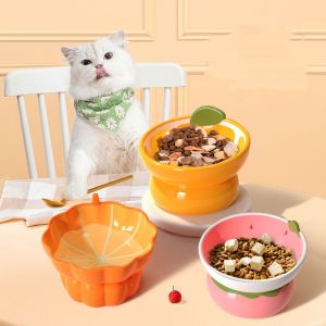 TEA7146 ซีรีส์ผลไม้ ชามแมวเซรามิกยกสูง วาดด้วยมือ รองเท้าส้นสูง จานแมวเอียง น่ารัก ป้องกันคอ ชามอาหารสัตว์เลี้ยง สำหรับสุนัขและแมว