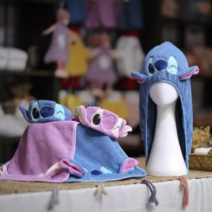 Cartoon Stitch Plush Bath Towel Cute Stitch & Angel Quick Dry Hair Caps Soft Wrapped Hair Head Towel for Girls Birthday Gifts
