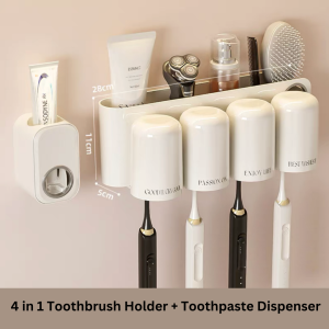 Ready Stock Drill-Free Wall Mounted Toothbrush Holder Traceless Punch-Free Automatic Toothpaste Squeezer Dispenser Hangable Mouthwash Cup Durable Space Saving Storage Organizer Rack Multipurpose Use Modern Cheap Home Living Bathroom Toilet Anti Bacteria