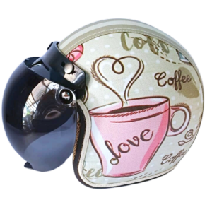 Helm Bogo Dewasa Full Leher Motif Kopi Love - Kulit - Free Packing Kardus