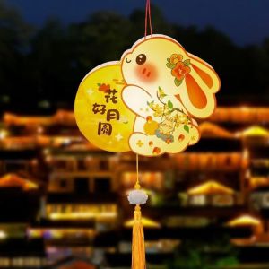 Minoa lantern chinese灯笼 traditional 中秋节灯笼diy Moon Mid-Autumn Festival Lantern Cartoon PVC Lantern DIY Material Package Kawaii Handmade Rabbit Lanterns Mid-Autumn Festival