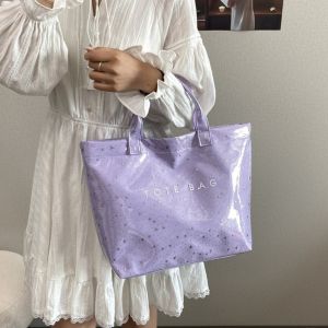 Waterproof Transparent Jelly Bag Letter Print Large Capacity Letter Prints Handbag Shoulder Bag Grocery Handbag PVC Tote Bag