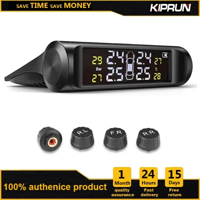KIPRUN Tire Pressure Monitoring System TPMS Solar Power Universal Wireless Car Alarm System with 4 External Sensors LCD Display Waterproof External Sensors Real-time Detection Tire Pressure Temperature