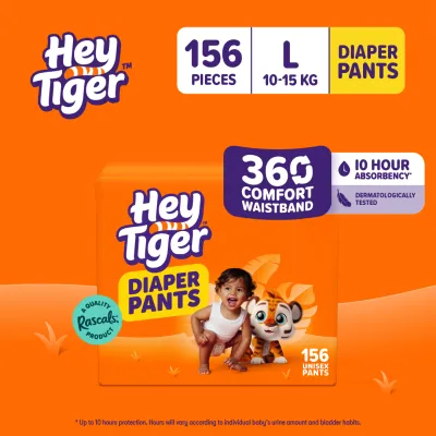 Hey Tiger Pants L Diaper Case - LARGE (10-15 kg) - 156 pcs - Diaper Pants