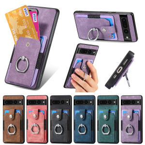 Dạng nhẫn từ tính Chủ Da Ốp điện thoại cho Google Pixel 7A Pixel 7 Pro Thẻ Ví Khe Cắm lưng bảo vệ chống sốc túi bọc Cho Google Pixel 6A Pixel 6 Pro