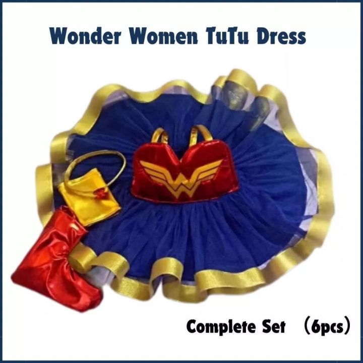 Complete Set (6pcs) Baby Wonder Woman Costume Tutu Dress