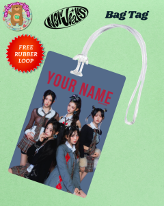 NewJeans Kpop Personalized PVC Bag Tag Customized Name Luggage Tag Keychain Cute Bunnies Merch | Waterproof 2x3 Inches ID Holder for School Bags Travel Backpacks | FREE Rubber Loop Individual Pack