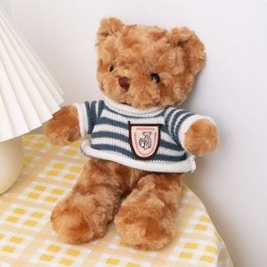 30cm Brown Teddy Bear With Blue Striped Sweater Plush Toy Birthday Anniversary Valentines Surprise Gift Box Decoration