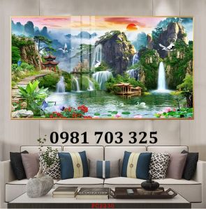 Tranh gạch đẹp 3D thác nước