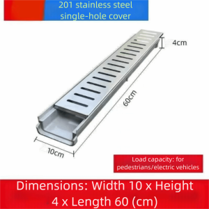 OKKFINE Heavy Duty Drainage Gutter Single Row Grate Resin Linear Drain Outdoor Stainless Steel Cover Finished Drainage Ditch Kitchen Balcony Courtyard