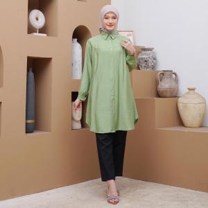 Tunik Panjang Wanita Polos LD 110/Atasan Bluse Kemeja Polo Linen