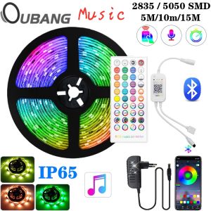 RGB LED Strip Light 5M 10M 15M SMD 5050 2835 Waterproof IP65 DC12V 40Key Bluetooth Music Contoroller Smart Wifi Connector Flexible Diode Tape Ribbon Home Decoration