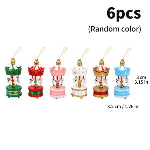 6Pcs Wooden Carousel Horse Hanging Decor Christmas Tree Pendant Colorful Merry-Go-Round Festival Party Christmas Decoration