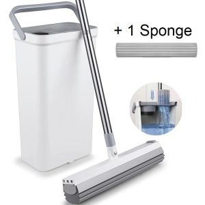 Squeeze Mop With Bucket PVA Hand-Free Sponge Mop Set Toilet & Bathroom Flat Floor Mop