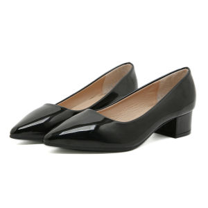 【JS】Korean 1inch Gloosy Women Pointed Toe Office Work Block Heels Shoes