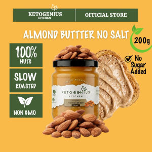 Ketogenius Kitchen Pure Almond Butter Smooth - No Salt (200g) - Unsweetened Zero Sugar Added Diabetic friendly Keto Low Carb Vegan No Added Oil