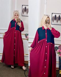 Midi Dress Sania Crinkle Airflow Gamis Wanita Variasi Kancing Tebal Nyaman dan Lembut Busui - Premium Grade A