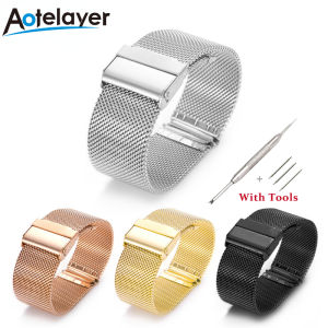 Aotelayer Dây Đeo Cổ Tay Vòng Milanese Rộng 8 10 12 13 14 16 17 18 19 20 21 22 24 26Mm Dây Đeo Thay Thế Thông Dụng Khóa An Toàn Kép Bằng Kim Loại Thép Không Gỉ Kèm Dụng Cụ
