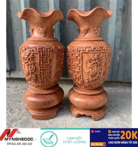 Lục Bình gỗ hương đá chạm tứ quý tùng cúc trúc mai cao 30cm hàng đẹp