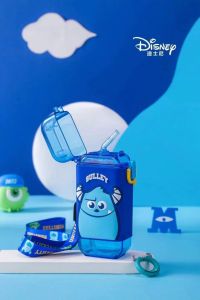 Spot Mickey Dinosaur Childrens Water Cup Toddler Student Straw Cup Square Kettle Plastic Cartoon Portable Water Bottle