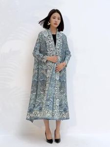 Women's Trench Coat Loose Temperament Printed Long Lapel Stretch Coat 20230452