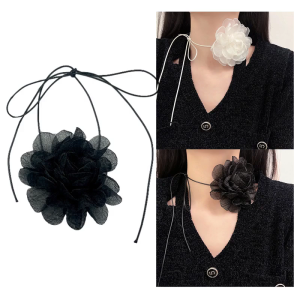 Fashion Pretty Girls Black White Lace Necklace Women Gothic Stretch Choker Rose Flower Necklace Anniversary Gift