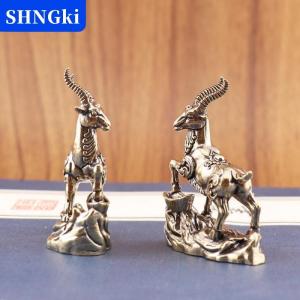 SHNGki Vintage Brass may mắn hoàng đạo động vật bước kho báu Linh Dương tượng Máy tính để bàn trang trí nhà trang trí