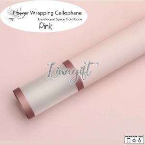 ( 5 Lembar ) TRANSLUCENT SPACE GOLD EDGE - FLOWER WRAPPING PAPER PLASTIC CELLOPHANE GOLD LINE MATTE