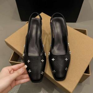 รองเท้าแตะลําลองวินเทจ รองเท้าสตรี Mary Jane แฟชั่นรองเท้าส้นสูงหัวสแควร์ สูง2นิ้ว ดีไซน์เก๋ สวยมินิมอลใส่สบายมากๆคะ