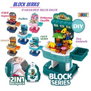 BOWA 2in1 DIY Puzzle Brick Blocks School Bag Back Pack 8411-8416P Zoo/Slide/Castle/FireTruck/Civil/Police