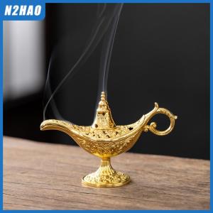 N2HAO Hollow Legend Aladdin Magic Genie Lamps Incense Burners Retro Wishing Oil Lamp Home Decor Gift
