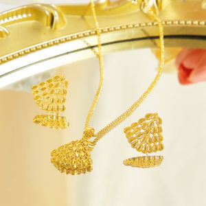 SEQUITO Excellent Ladies Gold Plated Jewelry Set Leaves Shape Pendant Necklace Earrings Wedding Party Dress Accessories SJ415