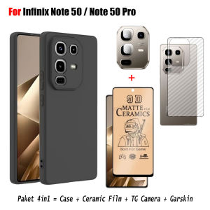 Paket 4in1 Case Black Matte Infinix Note 50 / Note 50 Pro Free Anti Gores Layar & Tempered Glass Camera & Skin Carbon