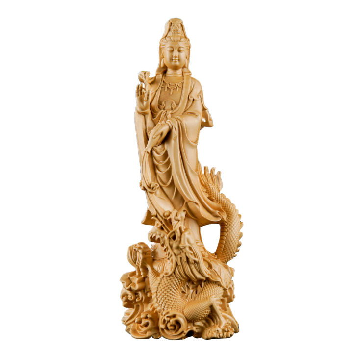 Dragon Guan Yin Statue - Handmade Wooden Buddha Sculpture, Chinese ...