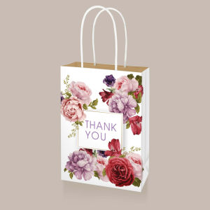 Store Age [50pcs] PROMOSI Love Floral Flower Printed Thank You Bag with 120gsm Japan Paper Wedding Bag Bag Kahwin Gift Bags Goody Bags