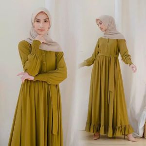 Baju Gamis Lebaran Wanita Terbaru 2024 Bahan Moscrepe Marwah Dress Model Sekarang Polos Kasual