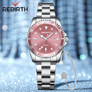 REBIRTH Baja Tahan Karat Kasual Jam Tangan Wanita Vintage Retro Wanita Elegan Mode Jam Tahan Air Kuarsa Analog Jam Tangan