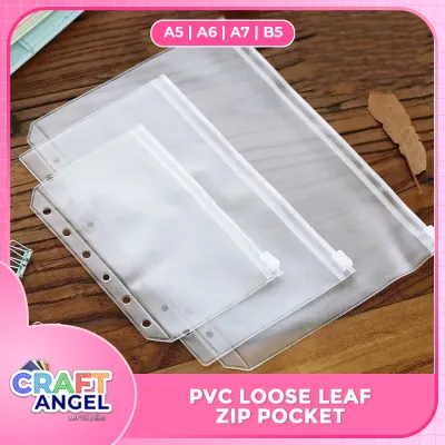 PVC Zipper Binder Pockets A5/A6/A7 Clear Loose-Leaf Storage Bag with 6/20 Holes for Cash Photos & Planner Organization