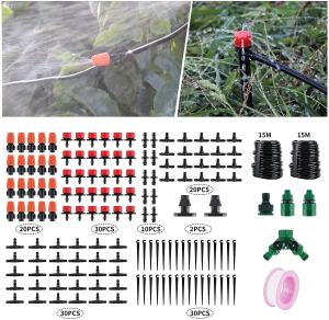 30/40/50M Mini Drip Irrigation Kit Garden Plant Watering Kit Garden Fog Cooling Irrigation System with Distribution Tube Hose Adjustable Nozzle 1/4 inch Hose