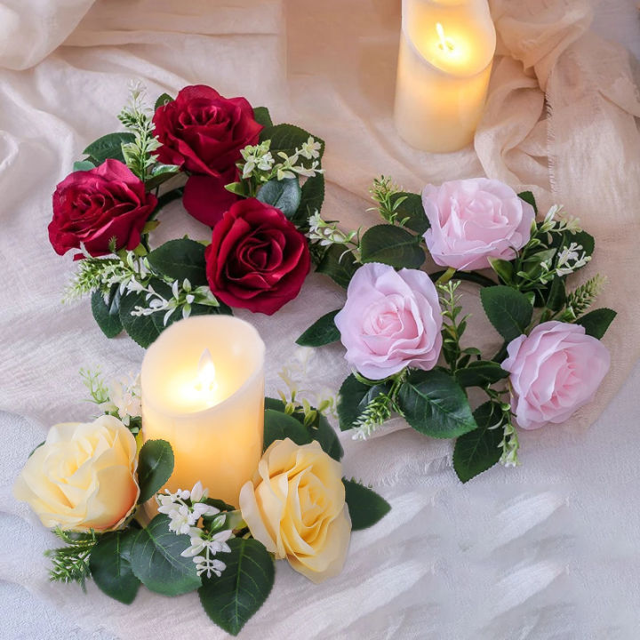 Artificial Flower Wreath Candle Holder Rose Garland Candlestick