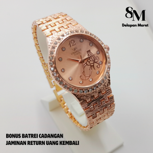 Vinarose F1673 Jam Tangan Wanita Rantai Kecil Tanggal Aktif Terbaru Original 100% Women Watches Jam Cewek motif Bunga Jam Rantai Permata